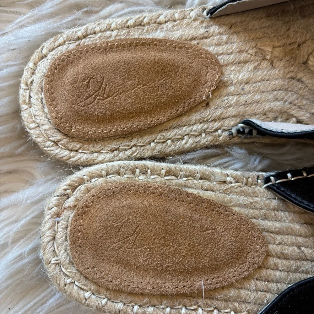Vintage Havana Black Satin Naomi Rhinestone & Pearl Studded Espadrille Flats 8.5